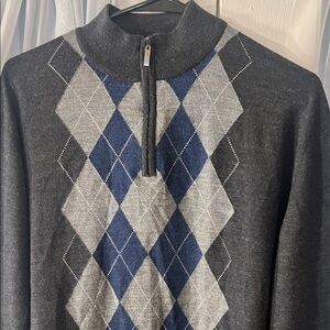 Marco Fiori Men's Gray Merino Extra Fine Wool Argyle Sweater Size X-Large